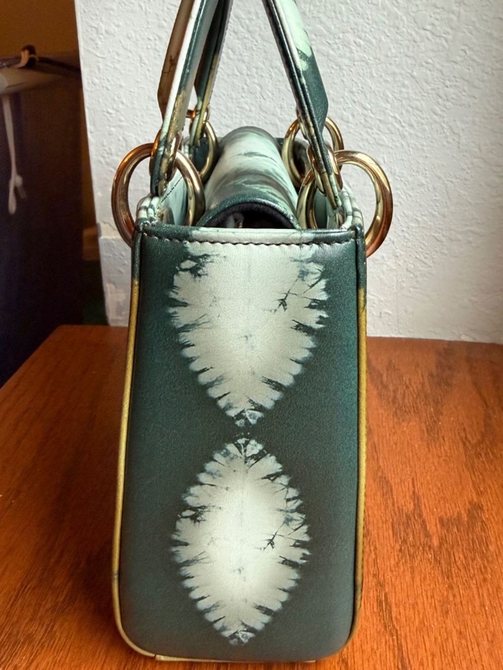Christian Dior Mini Lady Dior Green Tie Dye Calfskin 2020 Crossbody Bag + Strap - Picture 5 of 16